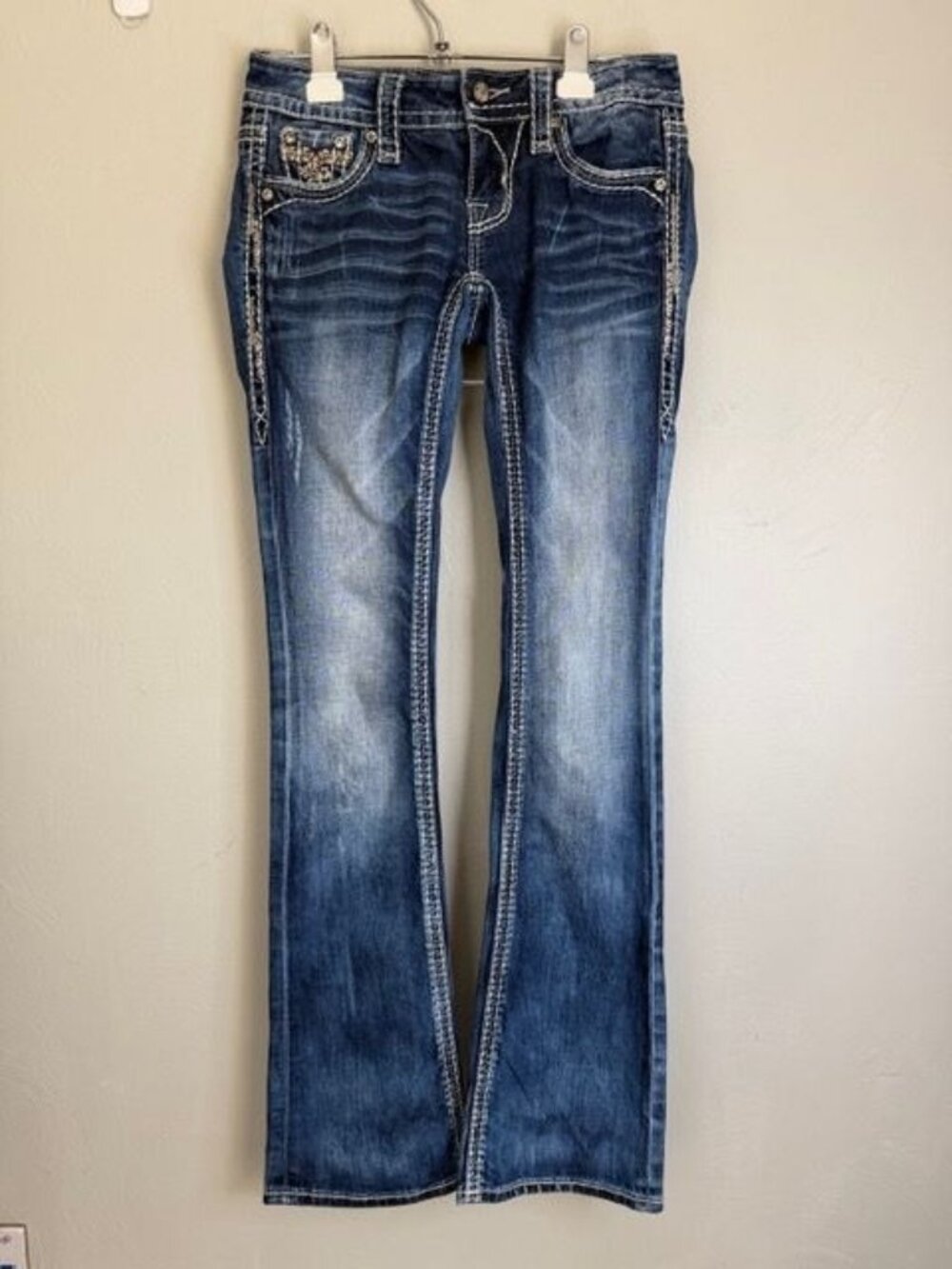 Rock Revival Betty Boot Cut 24 Blue Jeans Ornate Glam Rhinestones Western Flaw